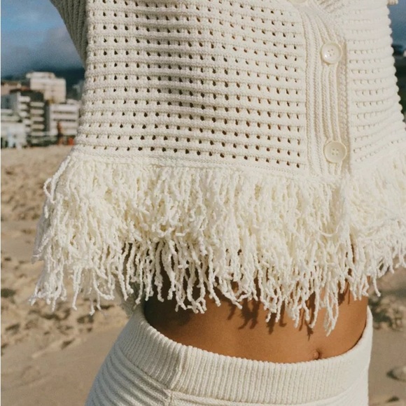 ZARA CHECKERED KNIT JACKET WITH FRINGE - Picture 6 of 13